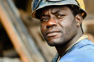 Worker in hard hat at construction site photo