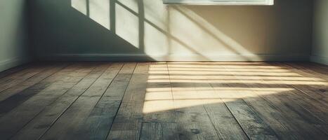 Beautiful sunlight casting shadows on wooden floor photo