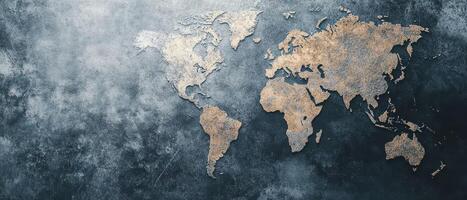 Detailed world map design with vintage finish photo