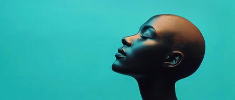 Mannequin silhouette on turquoise background photo