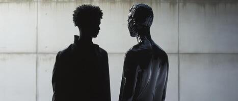 Silhouetted figures in a modern art setting photo