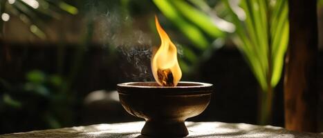 Burning incense in a serene indoor setting photo