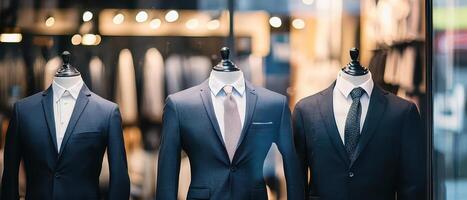 Elegant suits displayed in a tailor shop window photo