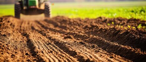 Tractor plowing field in daylight photo