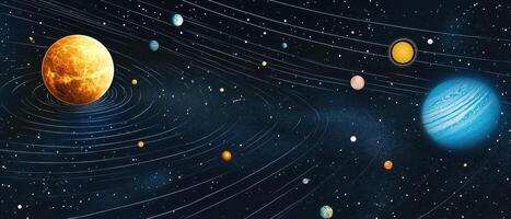 Solar system with planets and their orbits mapped photo