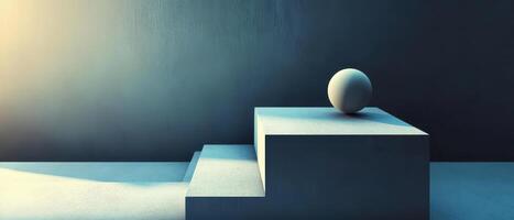 Abstract composition of sphere on steps in light photo