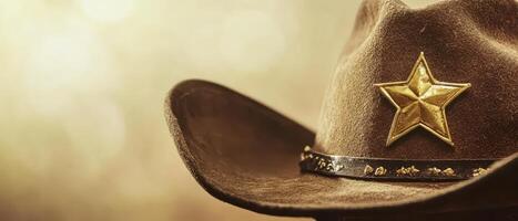 Cowboy hat with golden star badge on display photo