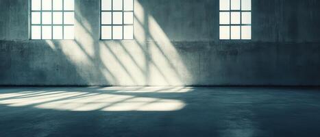 Light patterns dance on concrete in an empty space photo