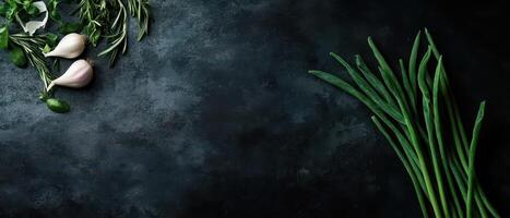 Fresh herbs and green onions highlighted photo