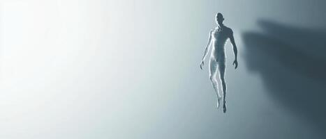Floating humanoid form in a surreal setting photo