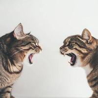 Two cats facing off in a playful confrontation photo