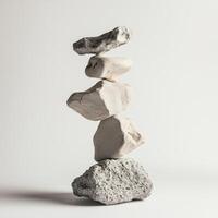 Stacking stones creates balanced artwork in white photo