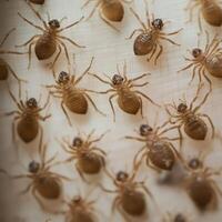 Examination of multiple insects on wood surface photo