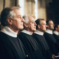 Choir members preparing for a performance indoors photo