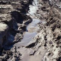Waterlogged field showing muddy terrain after rain photo