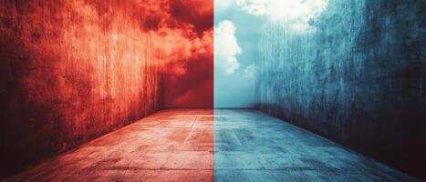 Visual contrast between red and blue environments photo