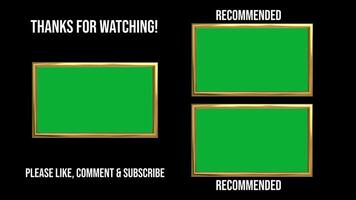 End screen element animation from outside to inside for social media with three templates on a black background. Thanks for watching and reminder for likes, comments, and share. video