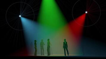 Illustration of people standing in front of a stage with colored lights video