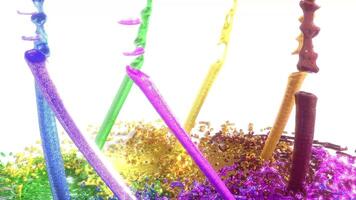 A group of colorful toothbrushes are sitting on a table video