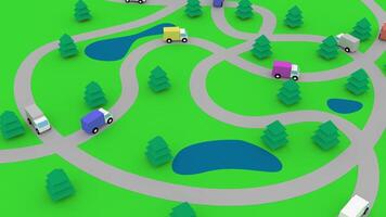 A 3d rendering of a road with cars and trees video