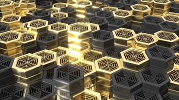 A 3d image of a gold and black background video