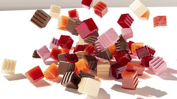 A pile of colorful chocolates on a white surface video