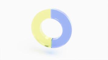 A 3d rendering of a circle with a yellow and blue color video