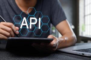 Programmer Working on Application Interface Design with API Visualization photo