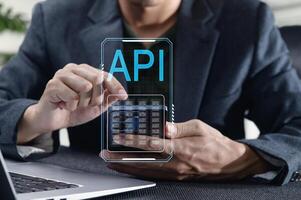 Professional Using Smartphone To Access API Interface Concept photo