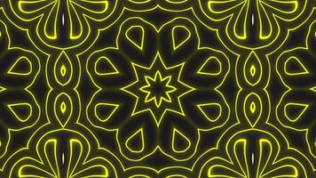 Glowing lights abstract geometric kaleidoscope seamless loop effect on black background video