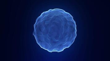 Abstract blue block sphere with glowing wireframe mesh rotating smoothly in dark space. Futuristic tech 4K loop for sci-fi intros, VJ backgrounds, AI, blockchain or digital data concepts. video