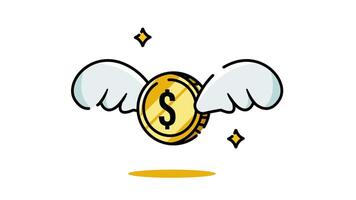 dollar coin and wings animation isolated alpha channel, flying coin animation looping , financial freedom suitable for web, business etc video