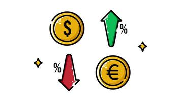 fluctuating exchange rates of the US dollar and the Euro animation isolated alpha channel, looping animation video