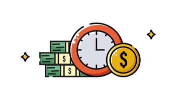 orange clock with dollar money and dollar coin animation isolated alpha channel, time is money animation looping video