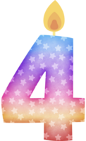 Birthday candle number 4 in colorful tones png