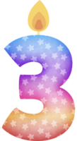 Birthday candle number 3 in colorful tones png