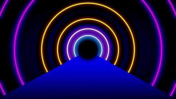 A futuristic neon road leading toward a glowing circular core, evoking speed and progression in a digital or game-like environment video