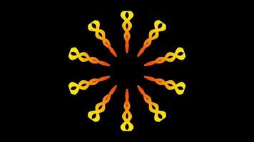 A golden radial burst spins with pulsating chain-like loops, creating a hypnotic and rhythmic ornamental spiral energy effect video