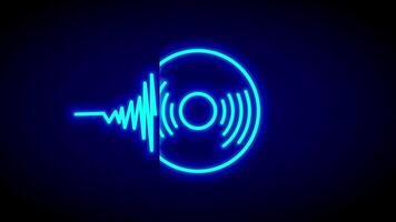 Radiating lines from a stylized vinyl represent sound emission, beat frequency, and digital audio visualization in a neon theme video