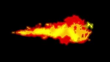 A vivid horizontal stream of blazing orange fire bursts across the screen with intense heat and dynamic combustion animation video