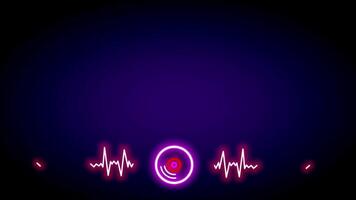 Two circular neon sound indicators and pulsing waves symbolize audio feedback, modern communication, and rhythmic transmission video