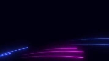 Abstract neon background animation of blue and pink curved lines glowing. Seamless loop video