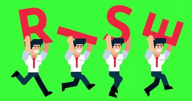 Animated businessmen running with rise text on green screen background for business success and growth video