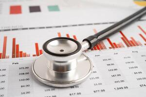 Stethoscope on spreadsheet and graph paper, Finance, Account, Statistics, Investment, Analytic data photo