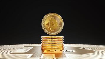 Bitcoin coins stacked on dark background with cryptocurrency and Trading concept, wallpaper background. 3d rendering photo