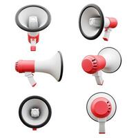 Red Megaphone group set isolated on white Background, 3d rendering with Clipping path. photo