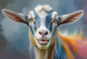 goat with colorful hair photo