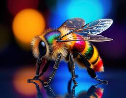 a colorful bee with a bright background photo