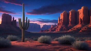 Standing Cactus at Dusk in Red Rock Desert Landscape photo