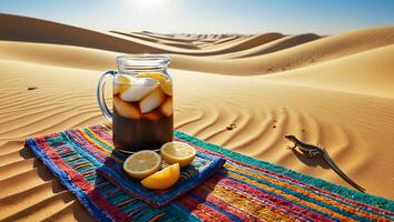 Refreshing Drink with Lemons in Desert Landscape for Summer Refreshment photo
